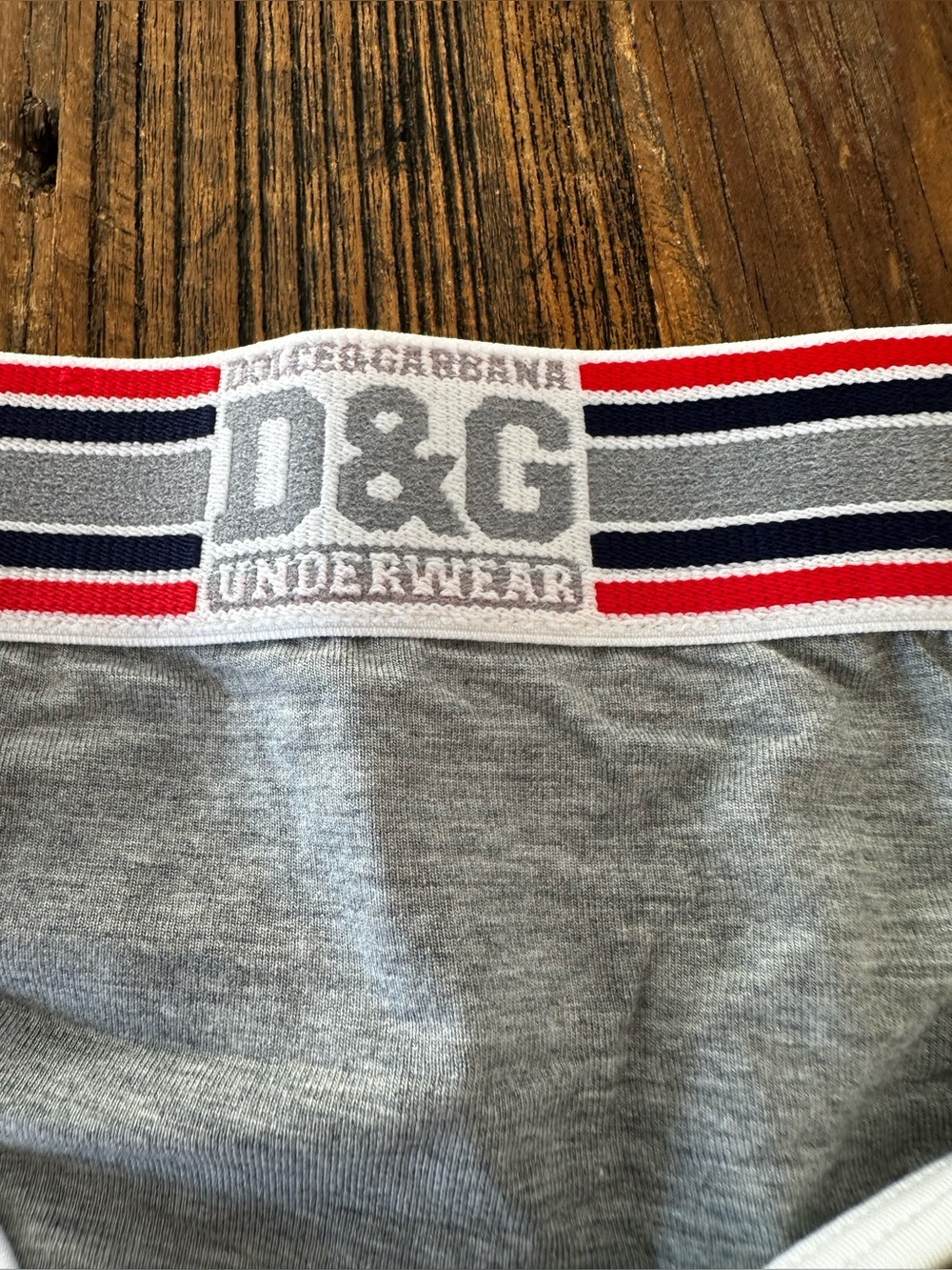 D&G Gray Bikini Panty with Red, Navy & White Striped Waistband - Picture 2 of 9